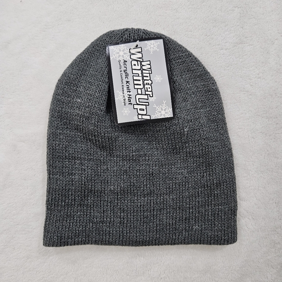 Winter Warm-Up Acrylic Knit Beanie Hat in Grey, Green, & Red One Size Fits All - Picture 1 of 6